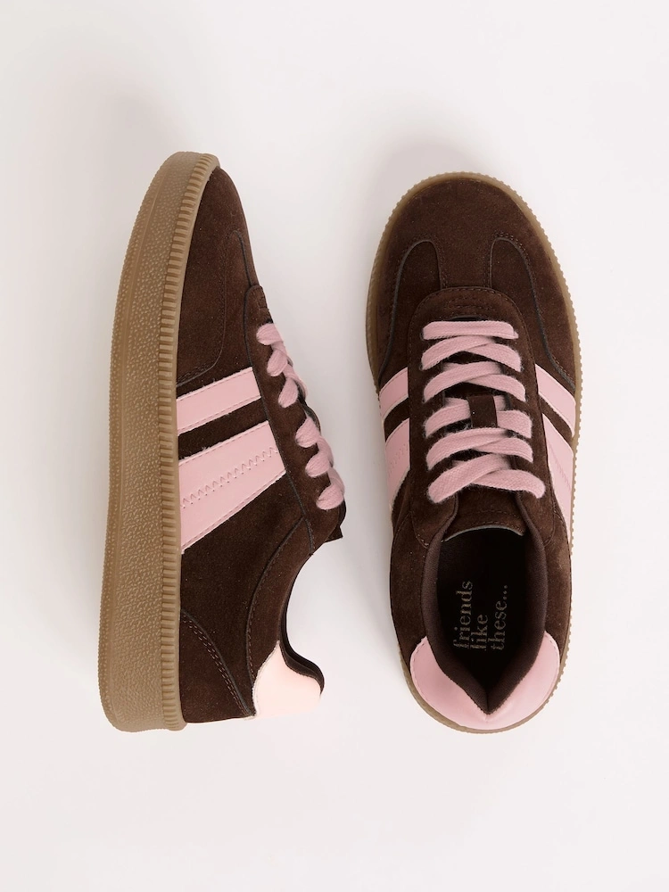 Chocolate Brown Retro Gumsole Lace-Up Trainers image 3