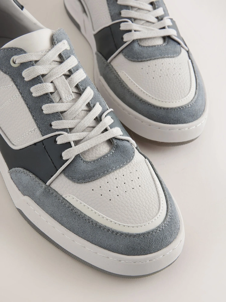 Grey & Blue Suede Trim Smart Casual Trainers image 3