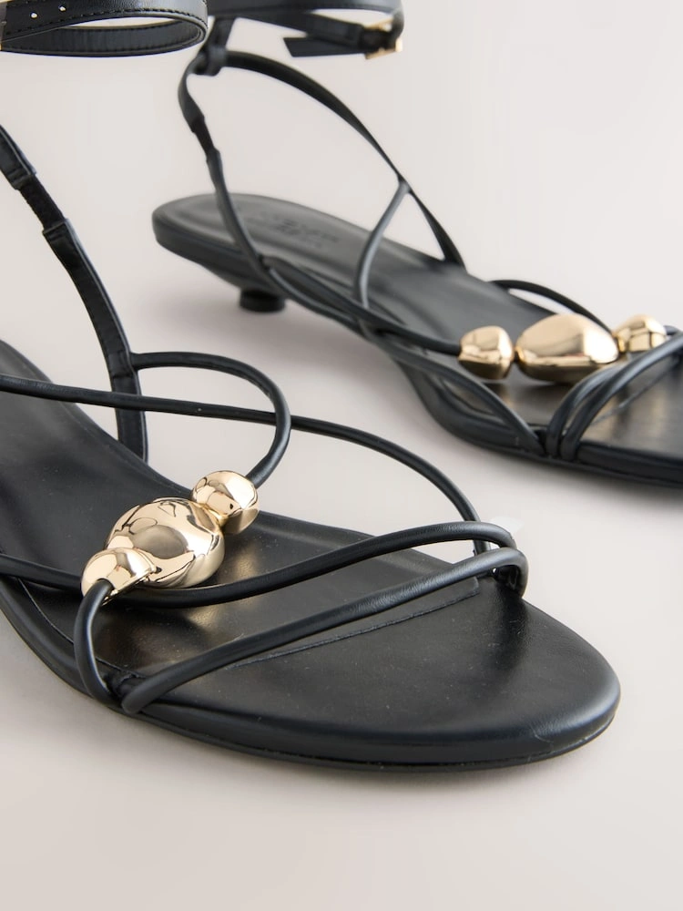 Black Strappy Buckle Mini Heel Sandals image 6