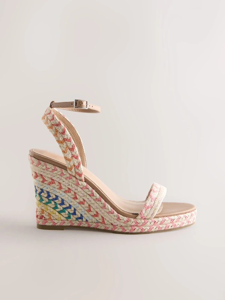 Multi Woven Ankle Strap High Wedge Sandals