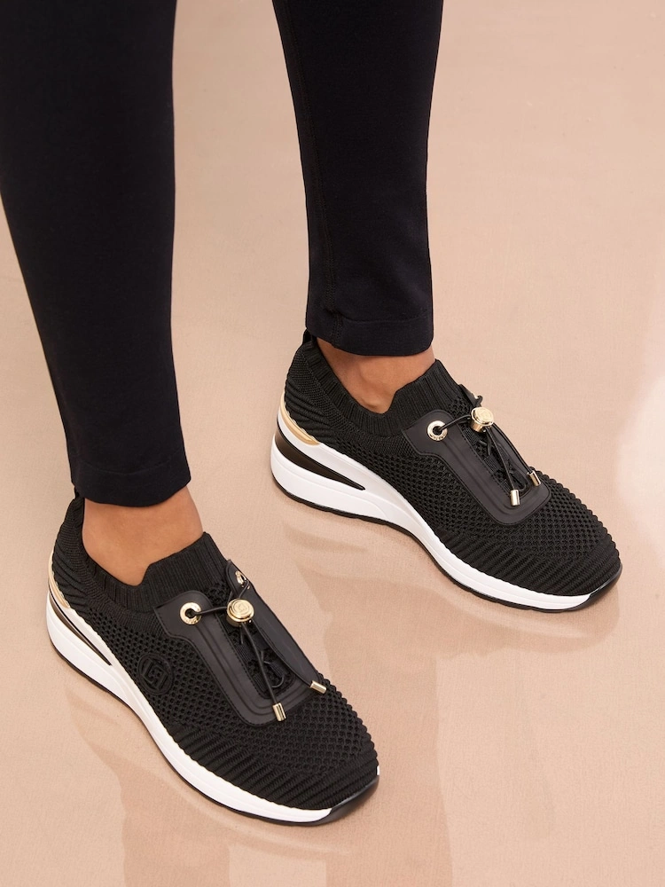 Black Knit Mid Wedge Runner Trainers