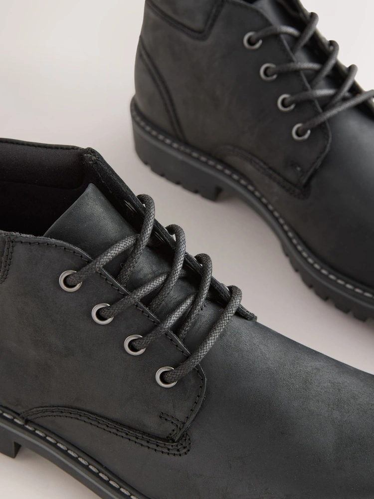 Black Rugged Leather Ankle Boots image 2