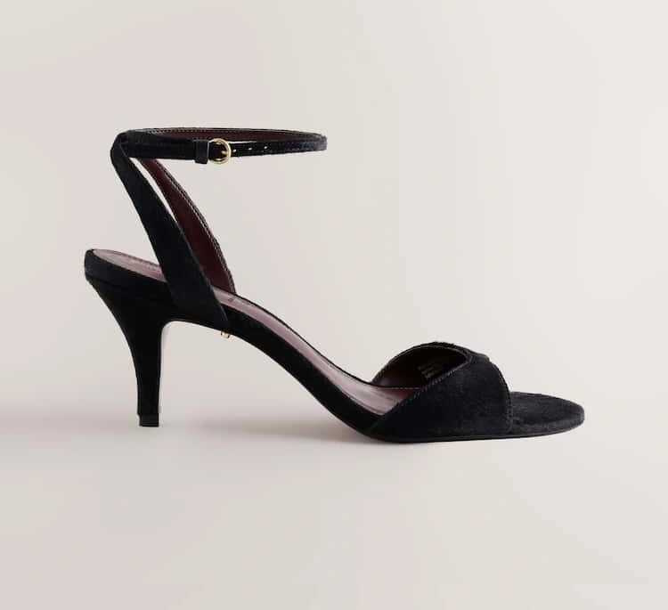Black Pony Hair Round Toe Heeled Sandals