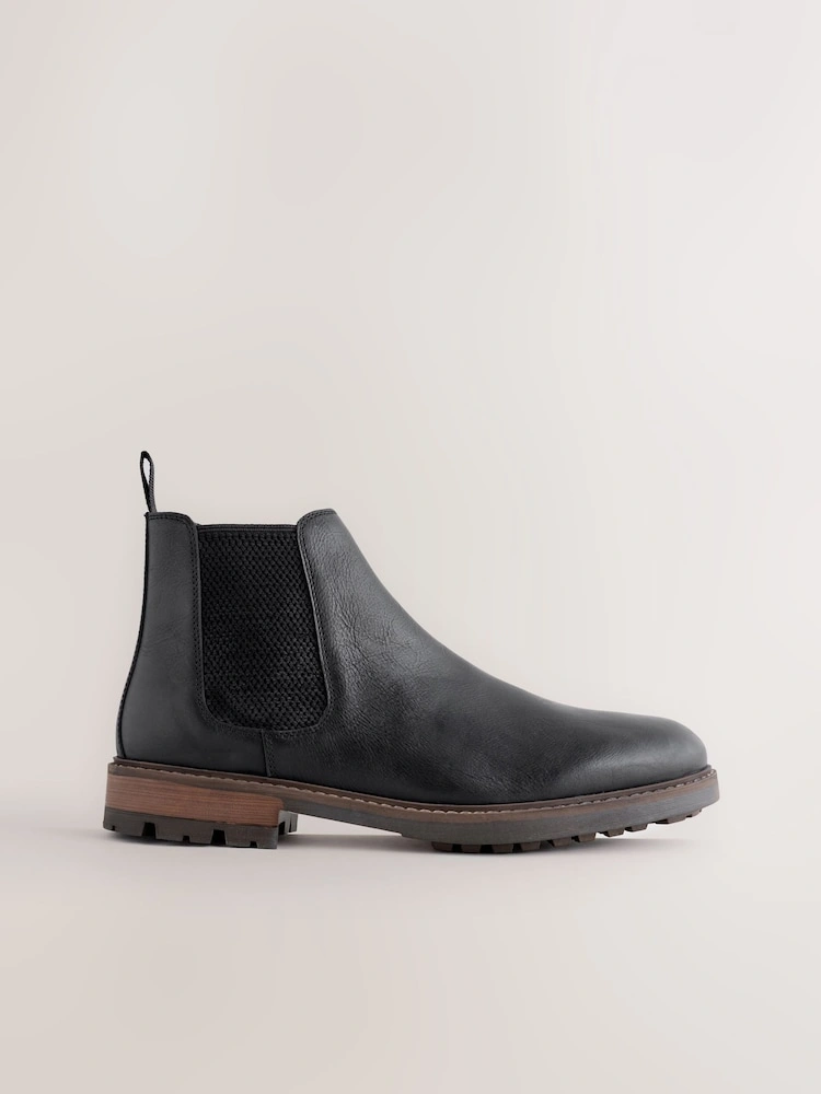 Black Leather Chunky Chelsea Boots image 6