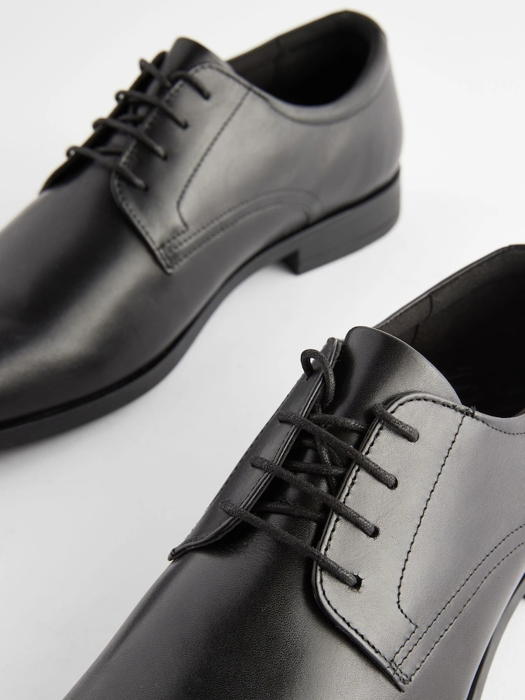 Black Wide Fit Leather Derby Shoes image 4