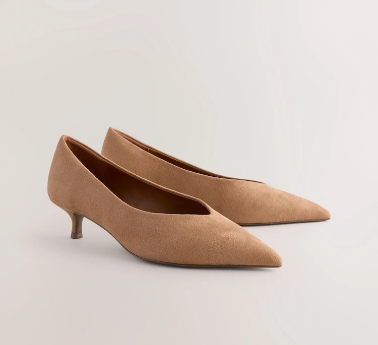 Camel Pointed Toe Kitten Heel Shoes