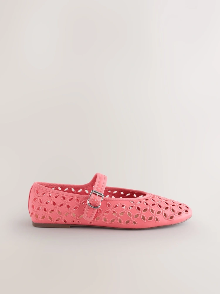 Coral Pink Broderie Round Toe Mary Jane Shoes image 4