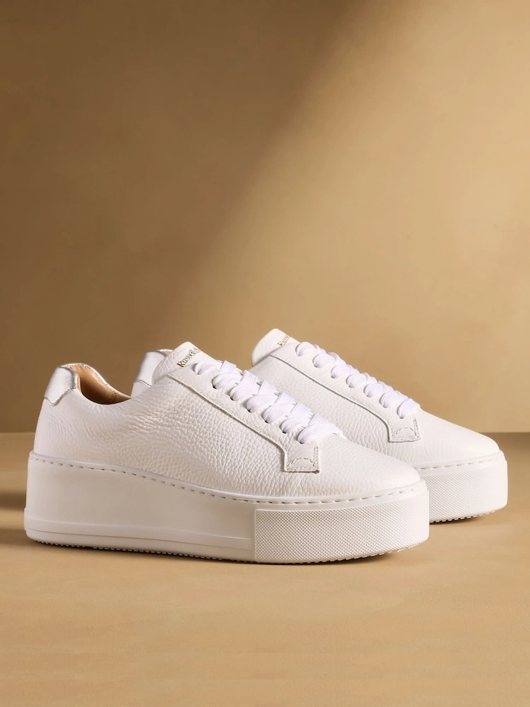 White Flatform Lace-Up Trainers with Metallic Detail