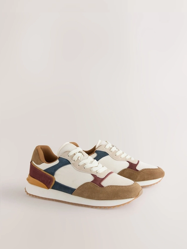 Multi-Colour Suede Trim Panelled Trainers