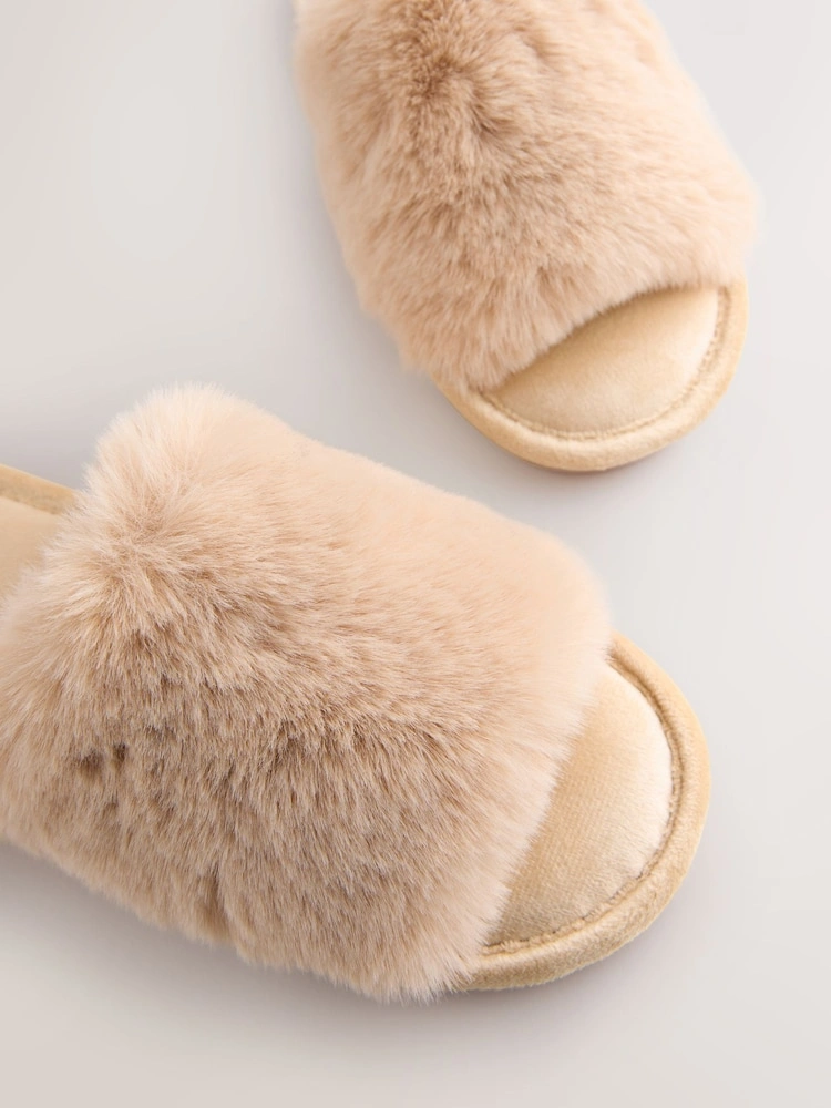 Yellow Faux Fur Slider Slippers image 4