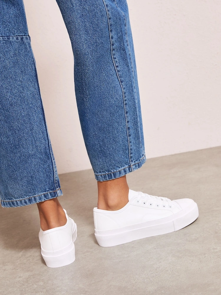 White Flatform Lace-Up Trainers image 3