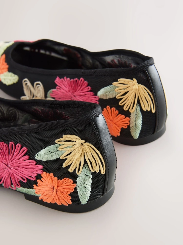Multi Floral Mesh Embroidered Ballet Flats image 3