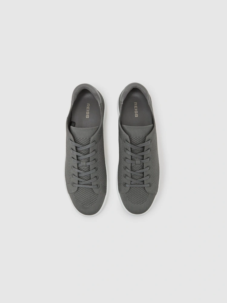 Grey Knitted Low-Top Lace-Up Trainers image 2