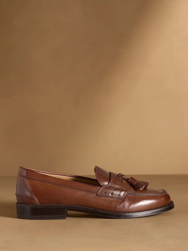 Dark Brown Tassel Leather Loafers image 5