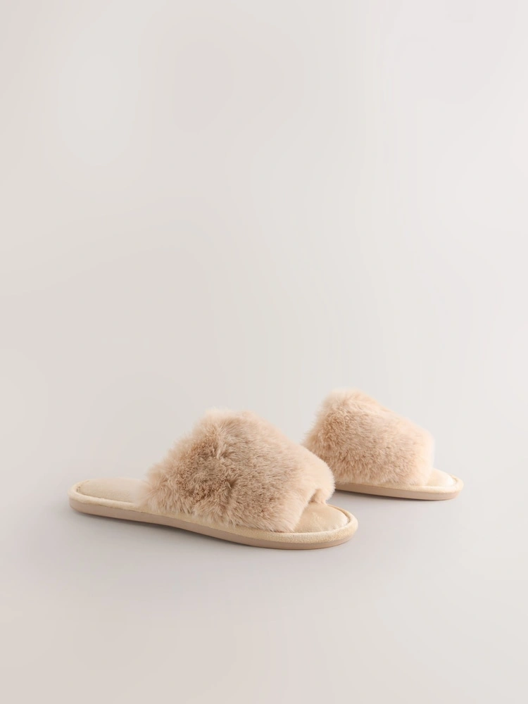 Yellow Faux Fur Slider Slippers image 6