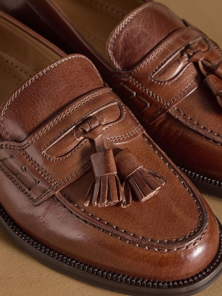 Dark Brown Tassel Leather Loafers image 3