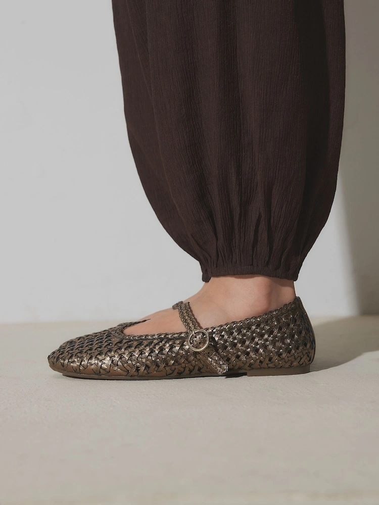 Bronze Woven Leather Mary Jane Flats image 2