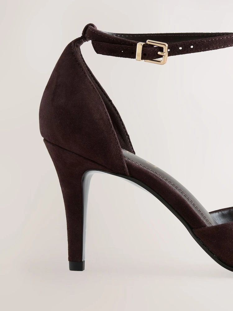Tan Brown Suede T-Bar Embellished Heels image 3
