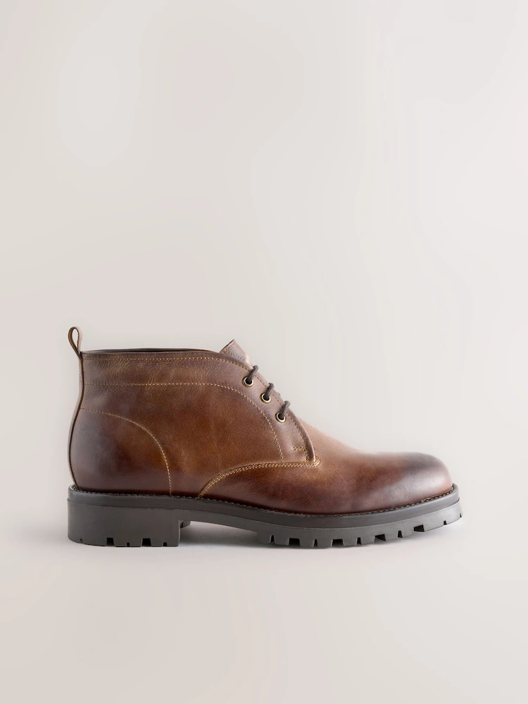 Tan Brown Chunky Leather Chukka Boots image 5
