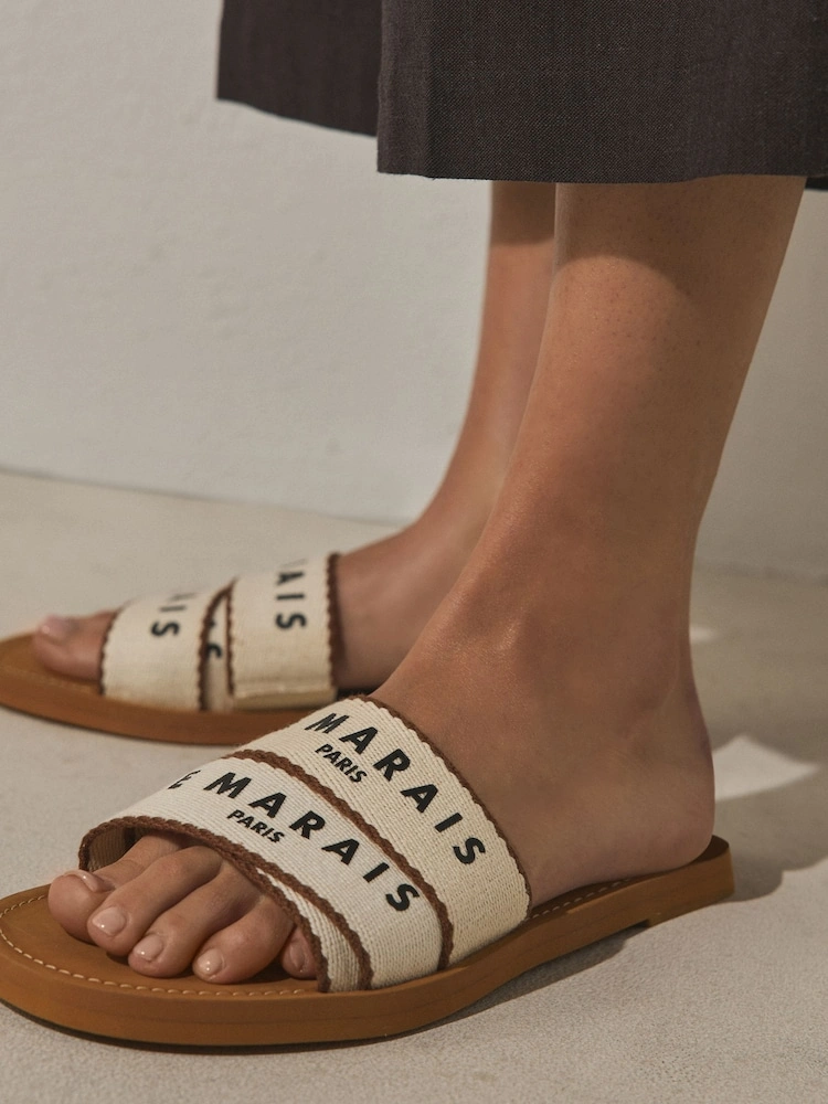 Natural Textile Strappy Flat Sandals image 4