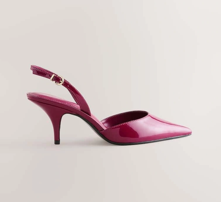 Pink Patent Pointed Toe Slingback Curvy Heels