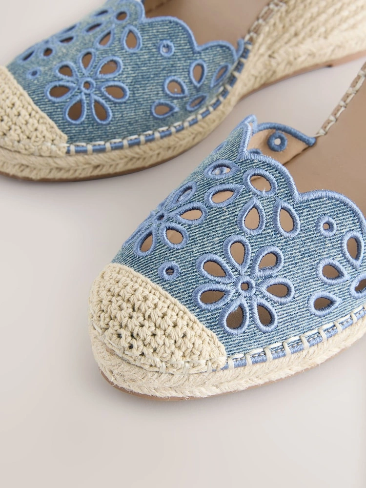 Denim Broderie Closed-Toe Wedge Sandals image 6