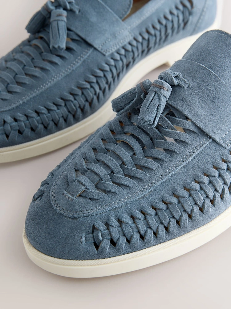 Blue Suede Woven Tassel Loafers image 2