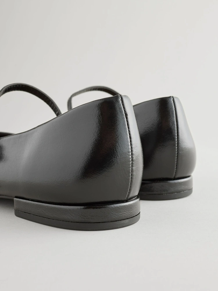 Black Faux Leather Round Toe Mary Jane Shoes image 3