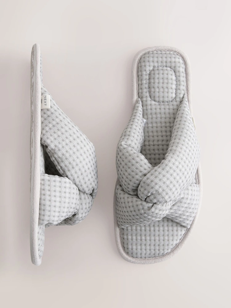 Grey Waffle Knit Slider Slippers image 4