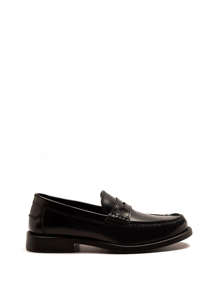 Black Leather Slip-On Penny Loafers image 2