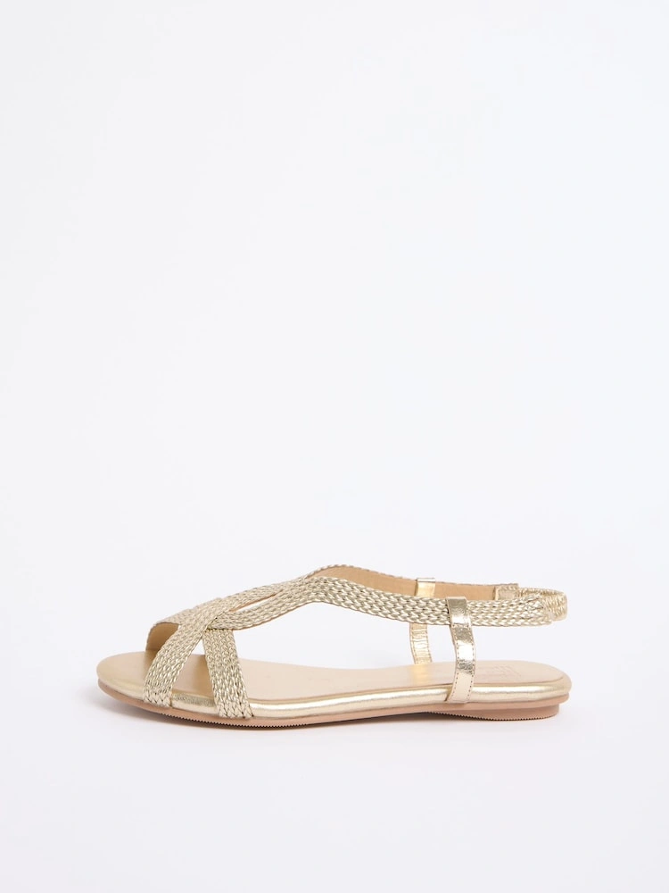 Gold Braided Cross-Strap Flat Sandals image 3