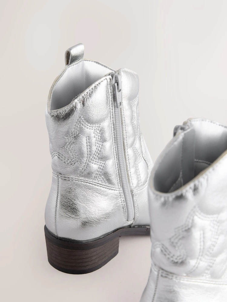 Silver Metallic Western Ankle Boots image 2