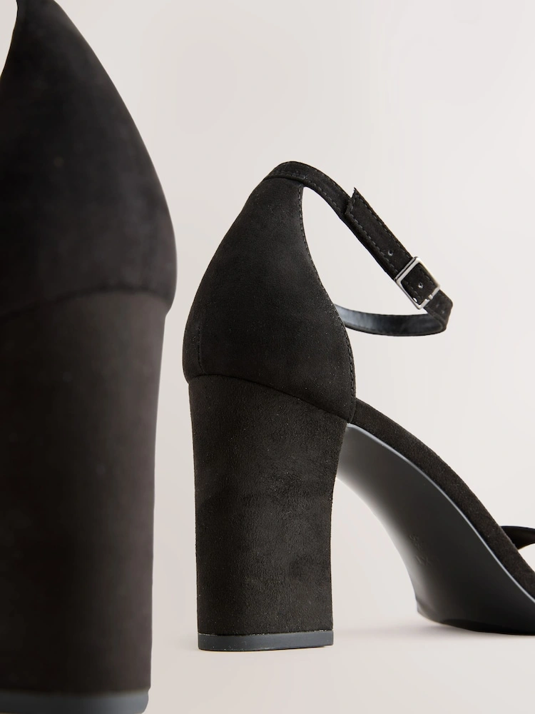 Black Block Heel Two-Strap Sandals image 6