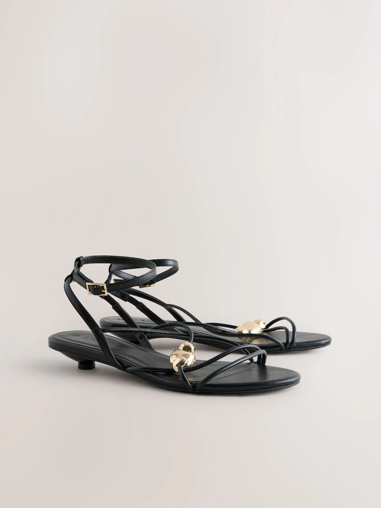 Black Strappy Buckle Mini Heel Sandals image 4