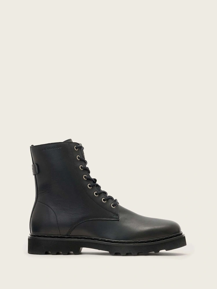 Black Leather Military Lace-Up Boots image 4
