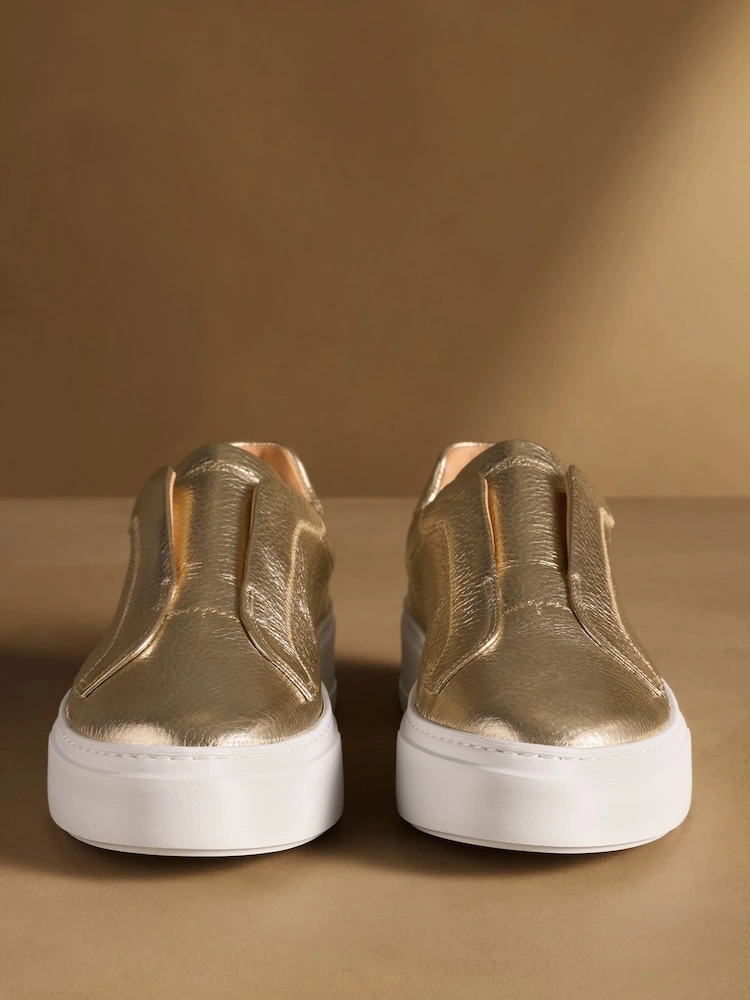 Gold Laceless Flatform Slip-On Trainers image 2