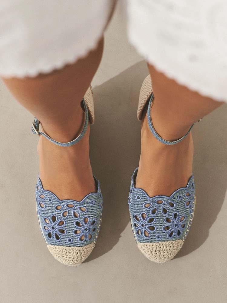 Denim Broderie Closed-Toe Wedge Sandals image 8
