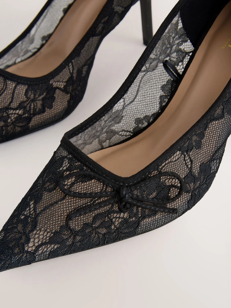Black Lace Bow Court Heels image 5