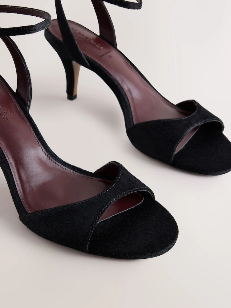Black Pony Hair Round Toe Heeled Sandals image 4