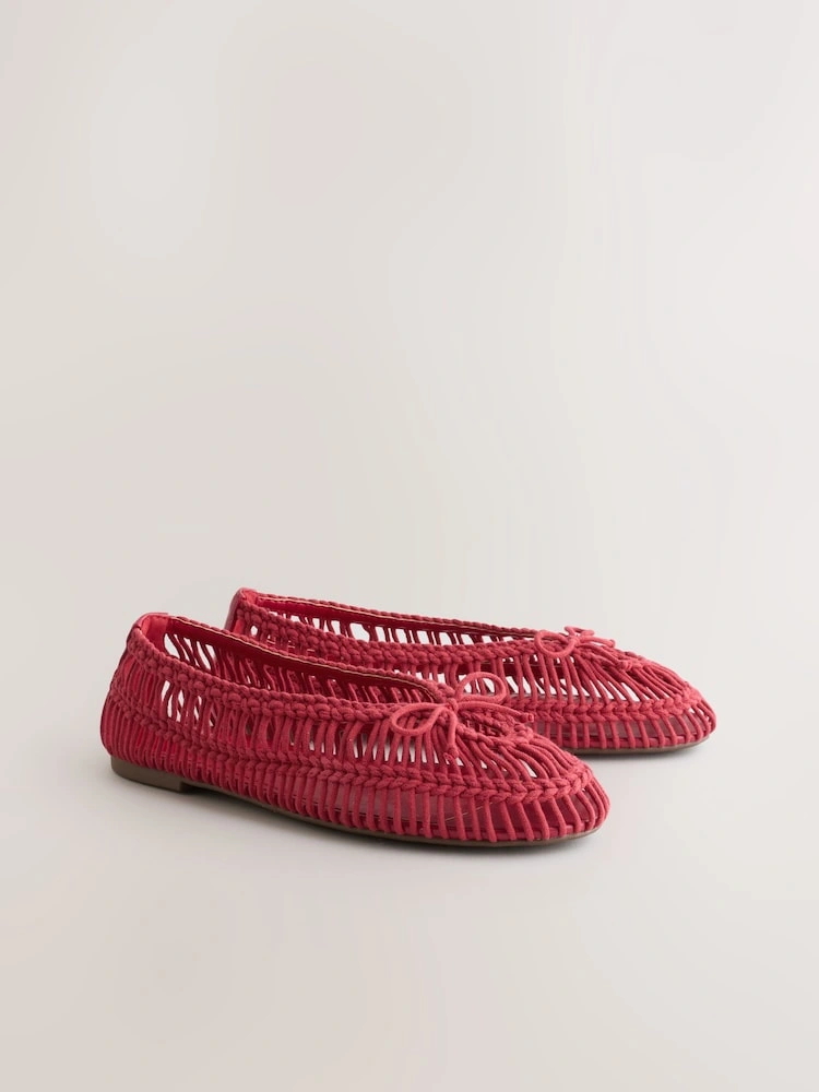 Red Rope Detail Round Toe Ballet Flats image 5