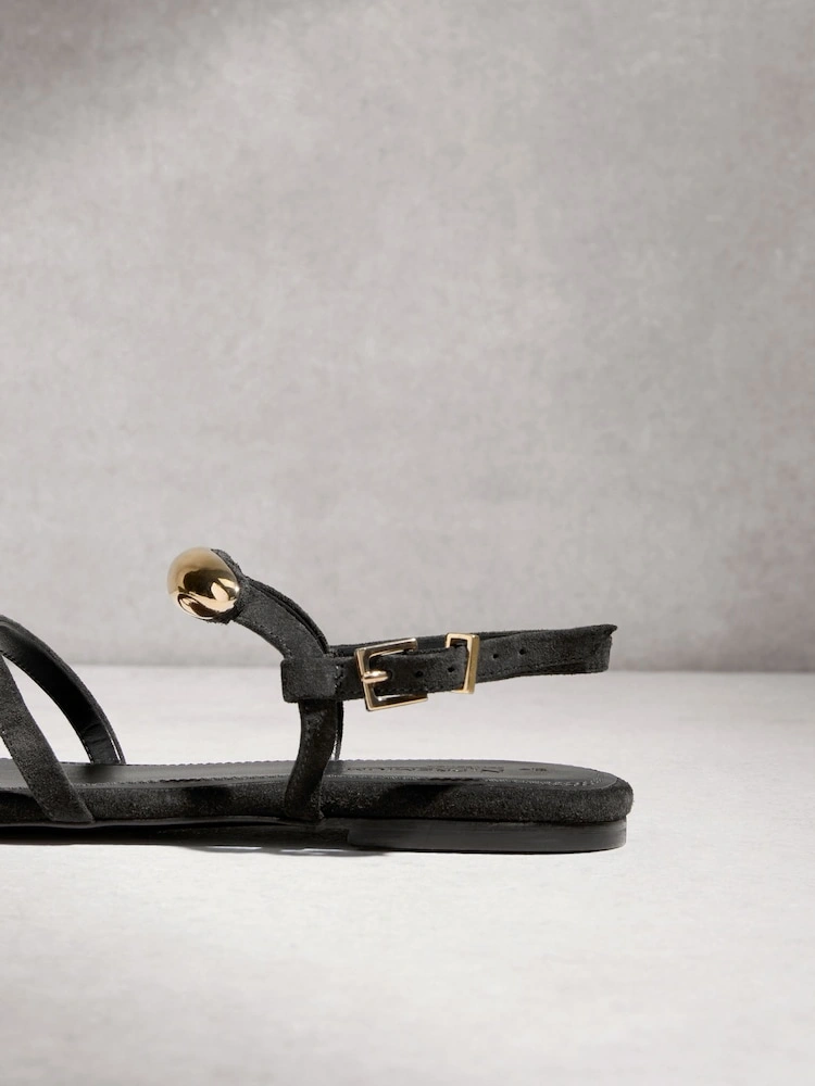 Black Leather Hardware Toe Loop Sandals image 8
