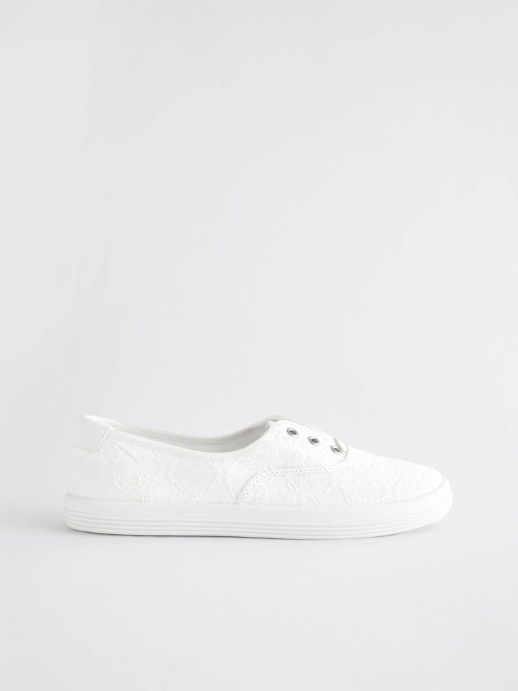 White Canvas Slip-On Comfort Trainers image 2