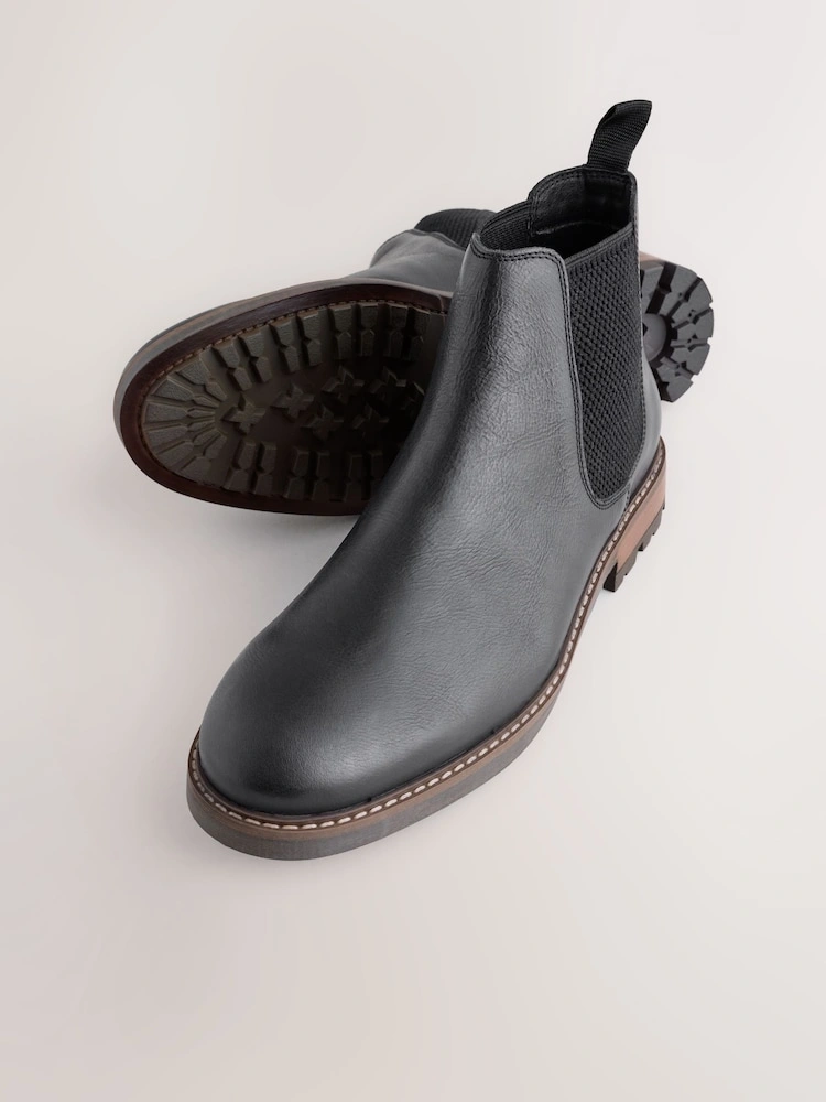 Black Leather Chunky Chelsea Boots image 4