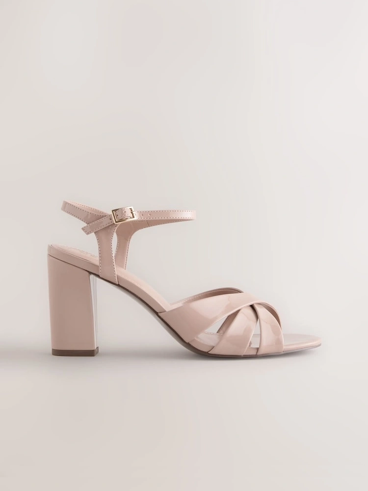 Nude Cross Vamp Block Heel Sandals