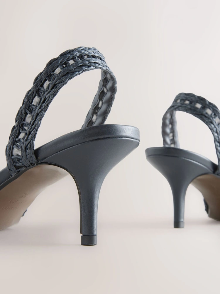 Navy Raffia Peep-Toe Mid Heel Sandals image 4