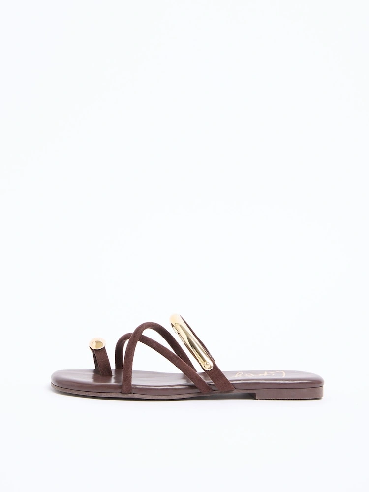 Chocolate Brown Faux Suede Cross Strap Slip-On Sandals image 3