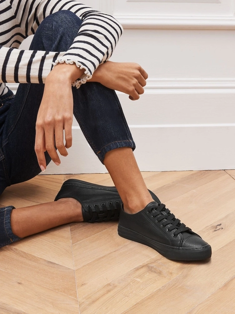 Black Patent Lace-Up Baseball Trainers