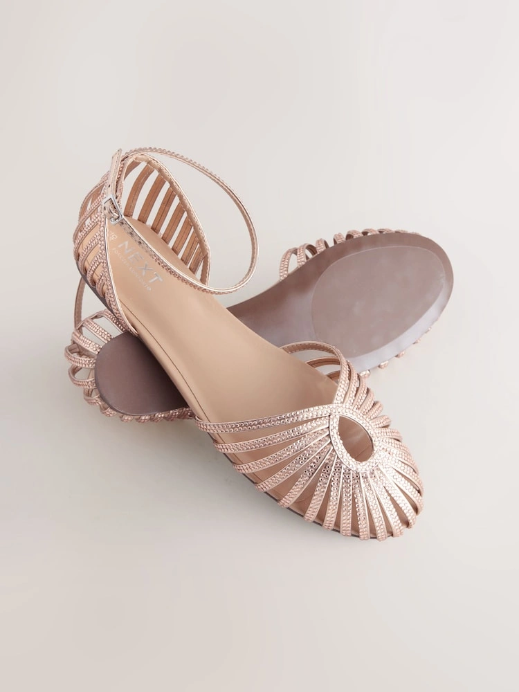 Rose Gold Diamante Cage Two-Part Flats image 4