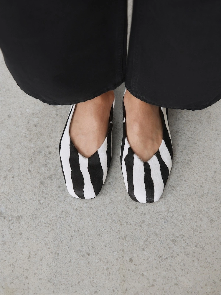 Zebra Print Leather Square Toe Ballet Flats image 7