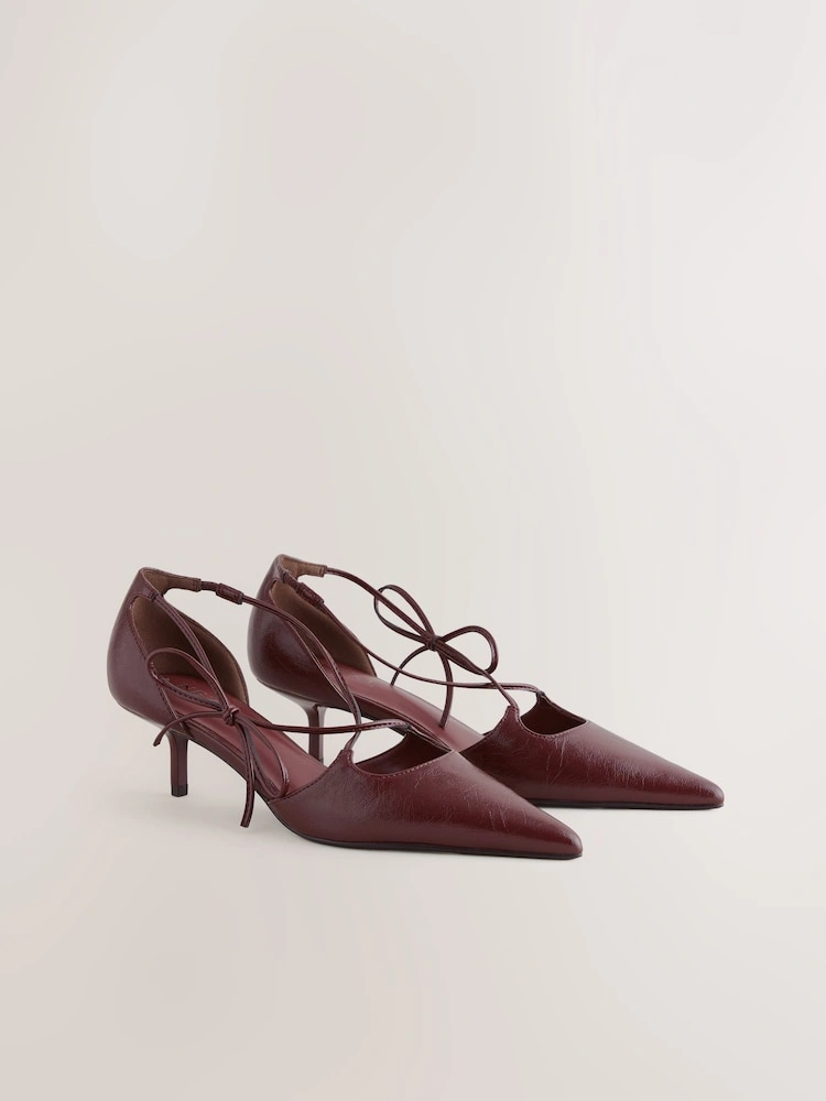 Burgundy Pointed Toe Bow Two-Part Heels image 3